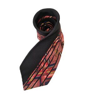 Halston III 60s Mens Tie Italian Silk Rose Black Geometric Design 4 x 57